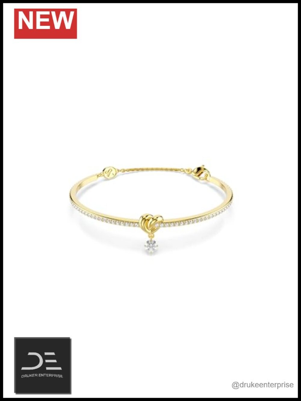 Swarovski Crystal Bangle Bracelet Gold Plated Round Cut Heart